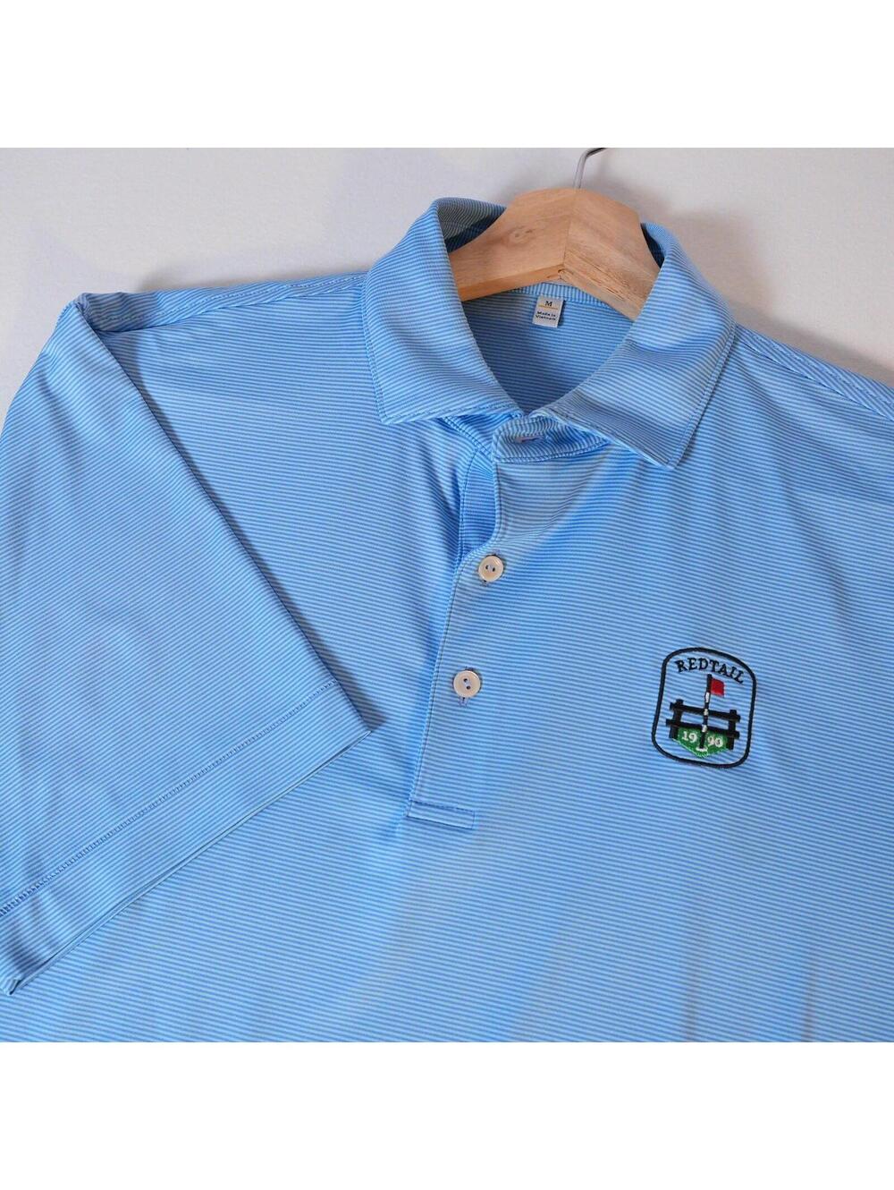 Peter Millar Redtail Light Blue Stripe Polo Shirt Mens M Performance Golf Casual